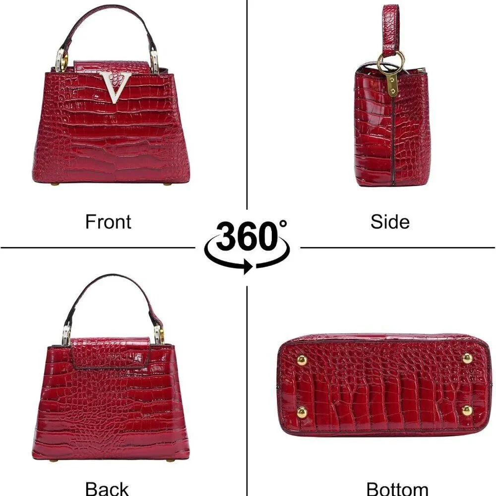 Women’s Crocodile Leather Satchel Bag Small Crossbody Shoulder Tote
